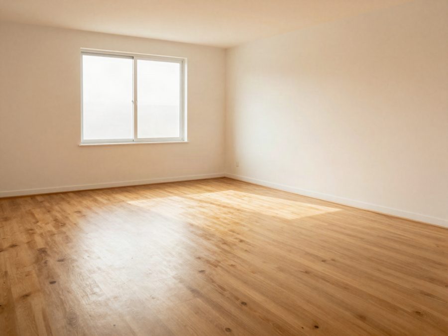 Empty, freshly cleaned room with bare wood floor ready for a new tenant